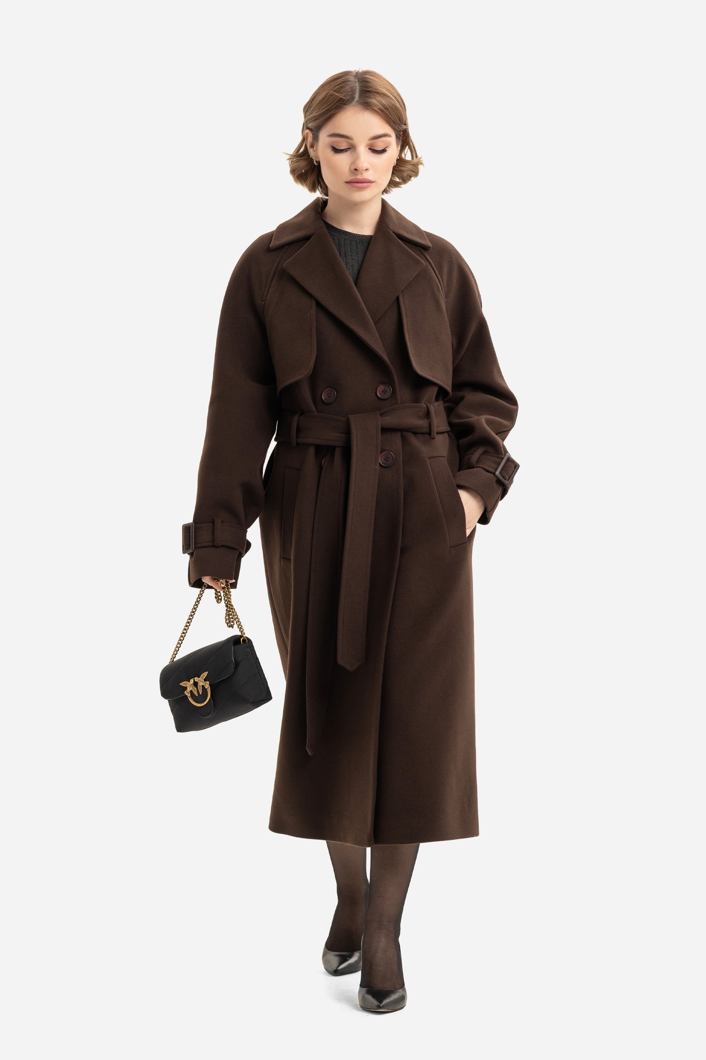 Double-breasted solid coat