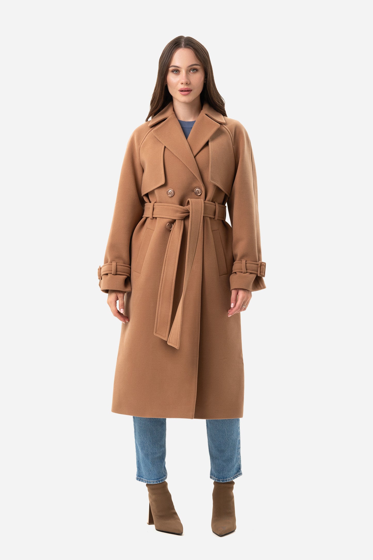 Double-breasted solid coat