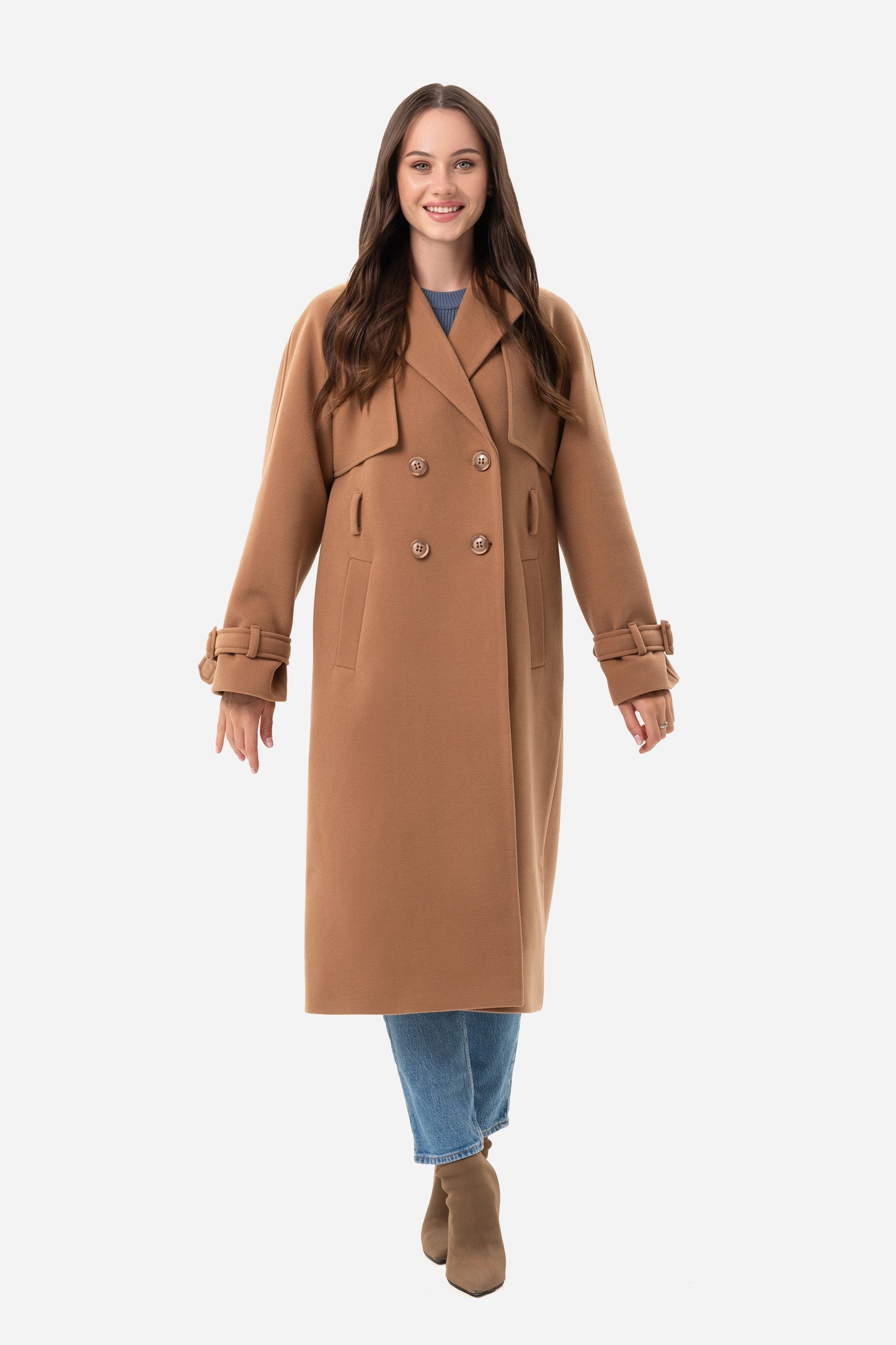 Double-breasted solid coat