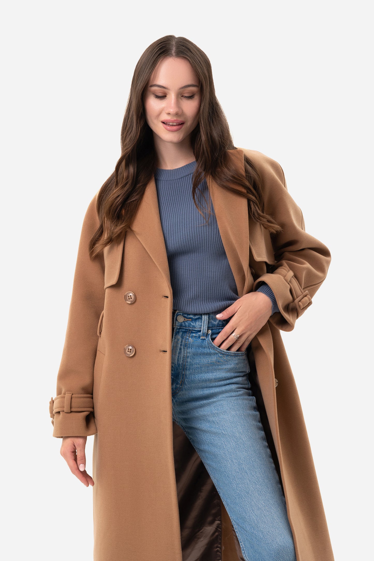 Double-breasted solid coat