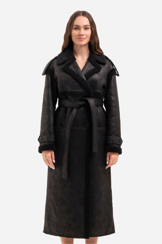 Women's long shearling coat