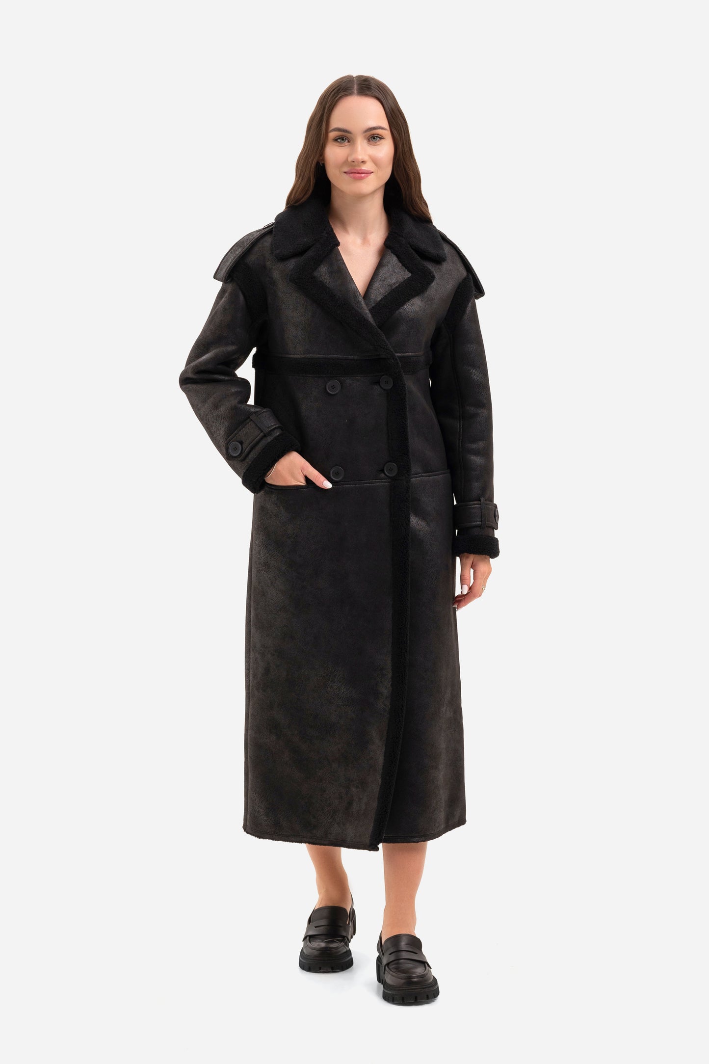 Women's long shearling coat