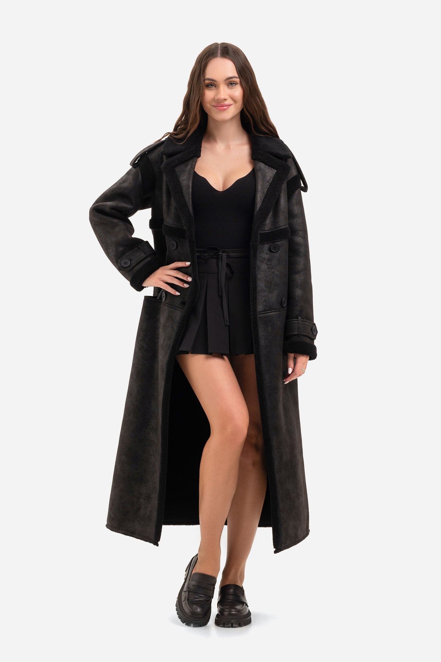 Women's long shearling coat