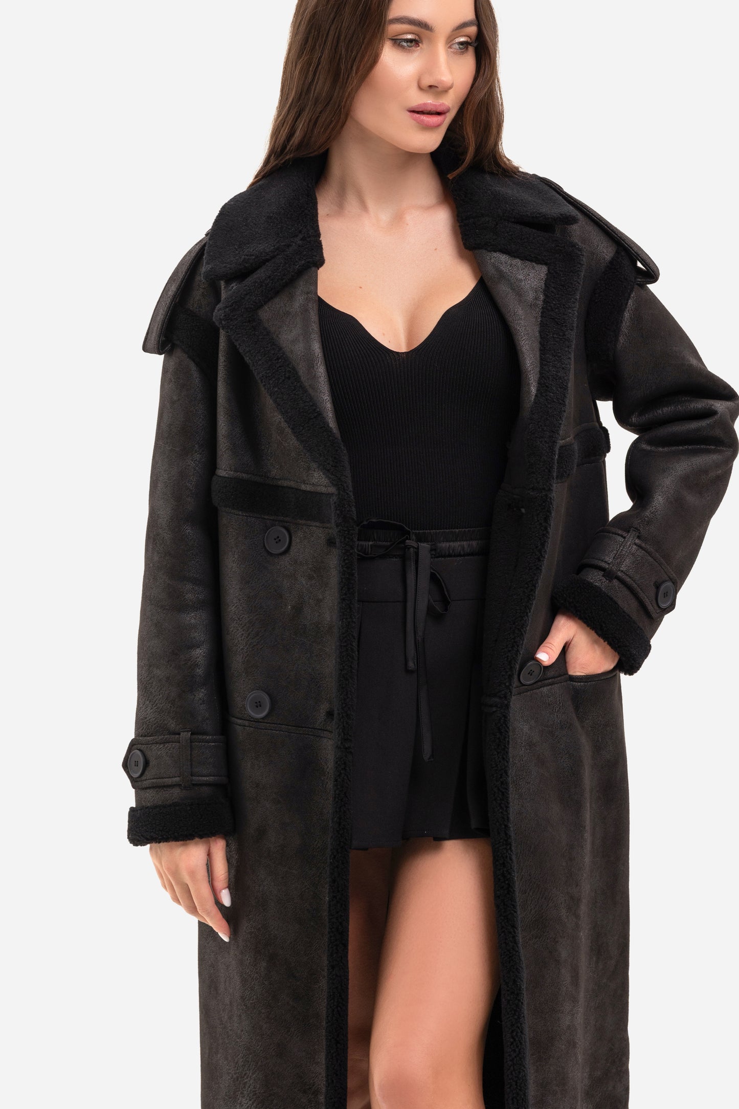 Women's long shearling coat