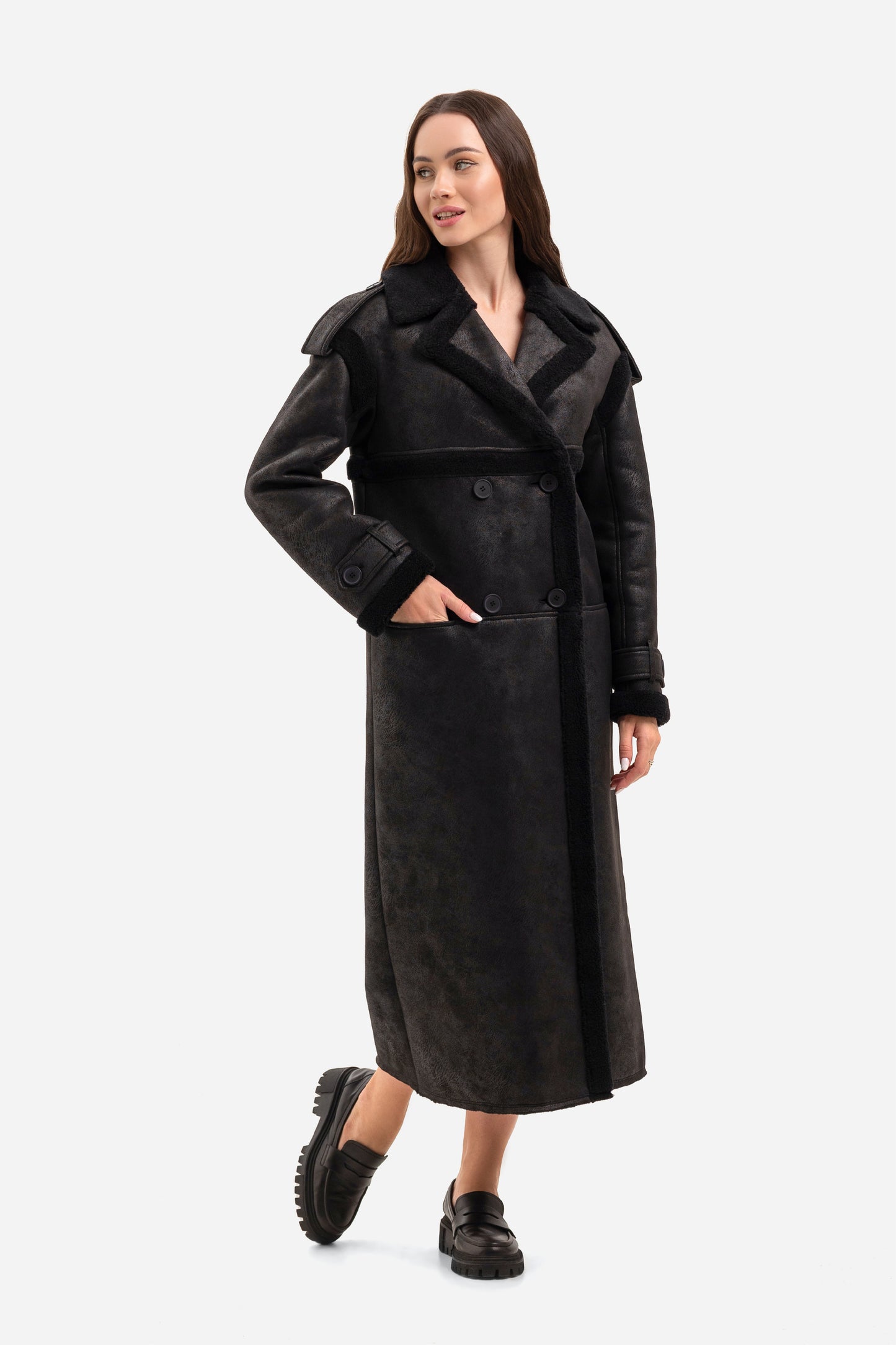 Women's long shearling coat