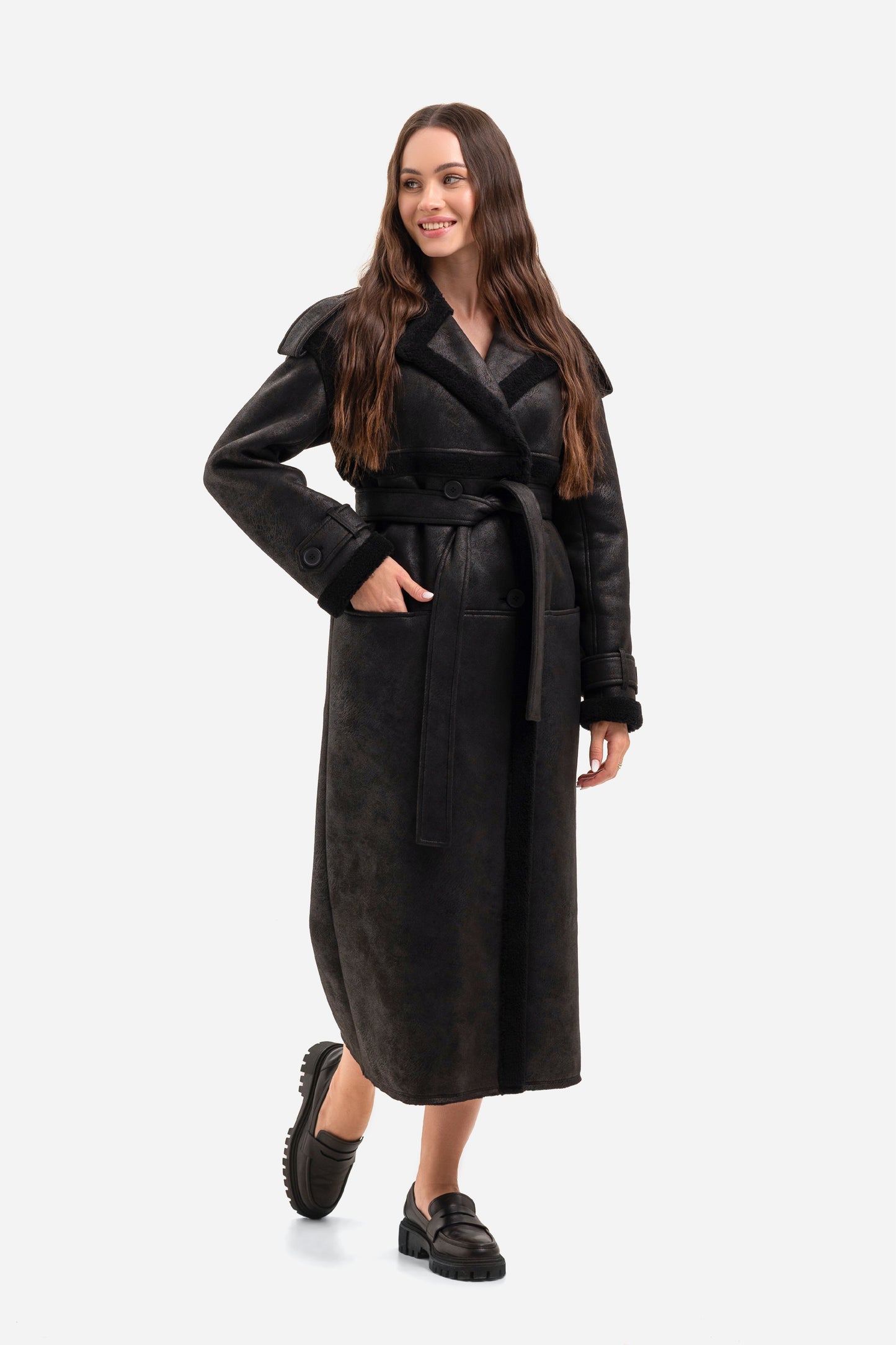 Women's long shearling coat