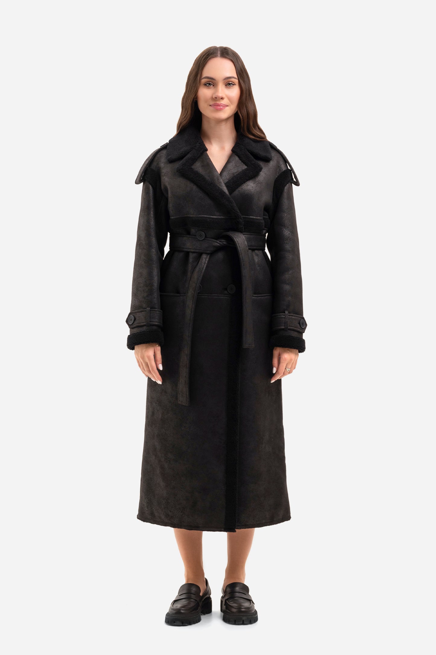 Women's long shearling coat